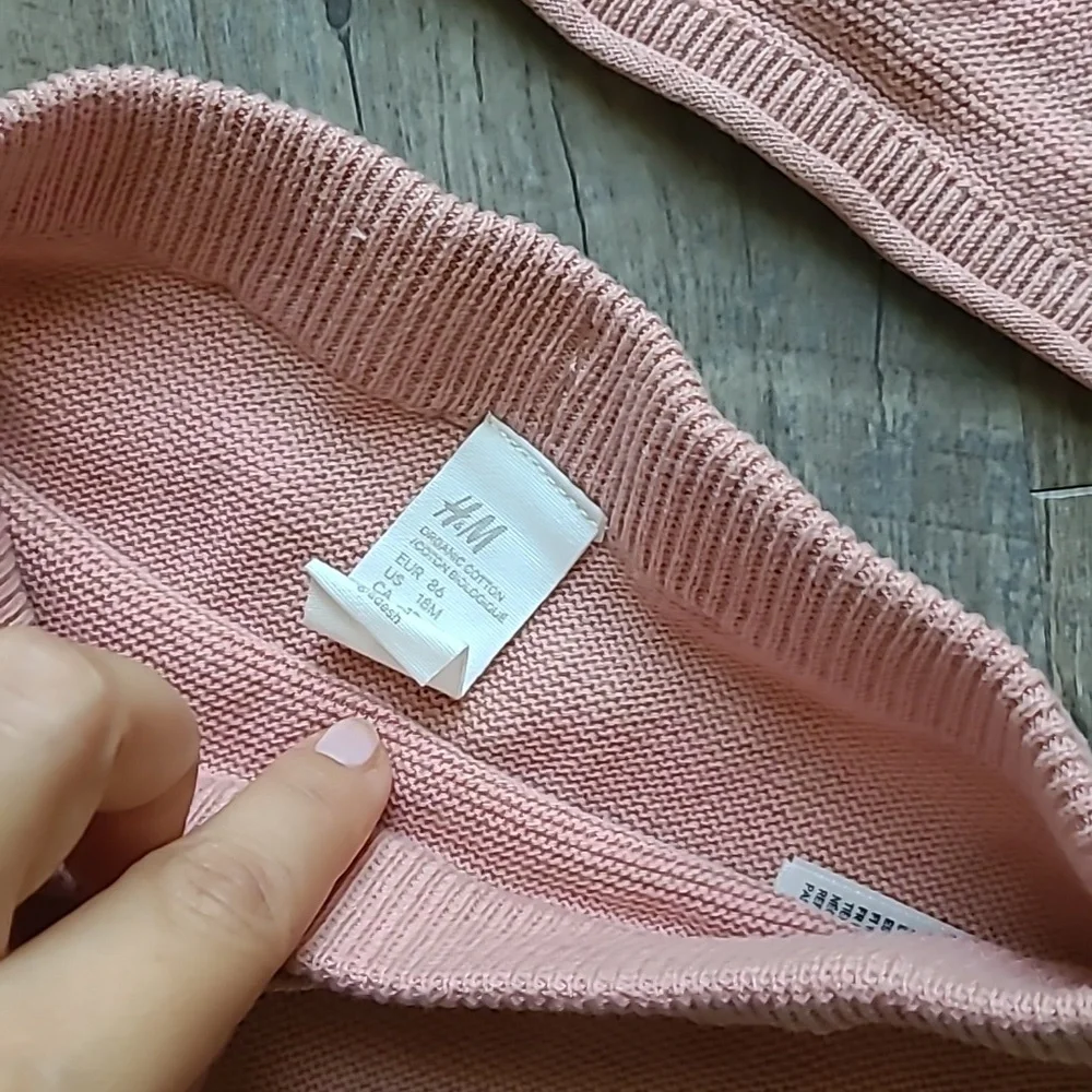 Organic Cotton baby knit set size 12-18 months sweater pants pink